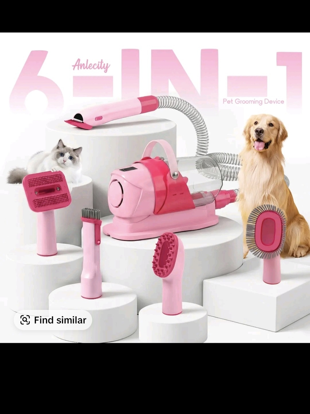6-in-1 Pink Pet Grooming Vacuum Kit